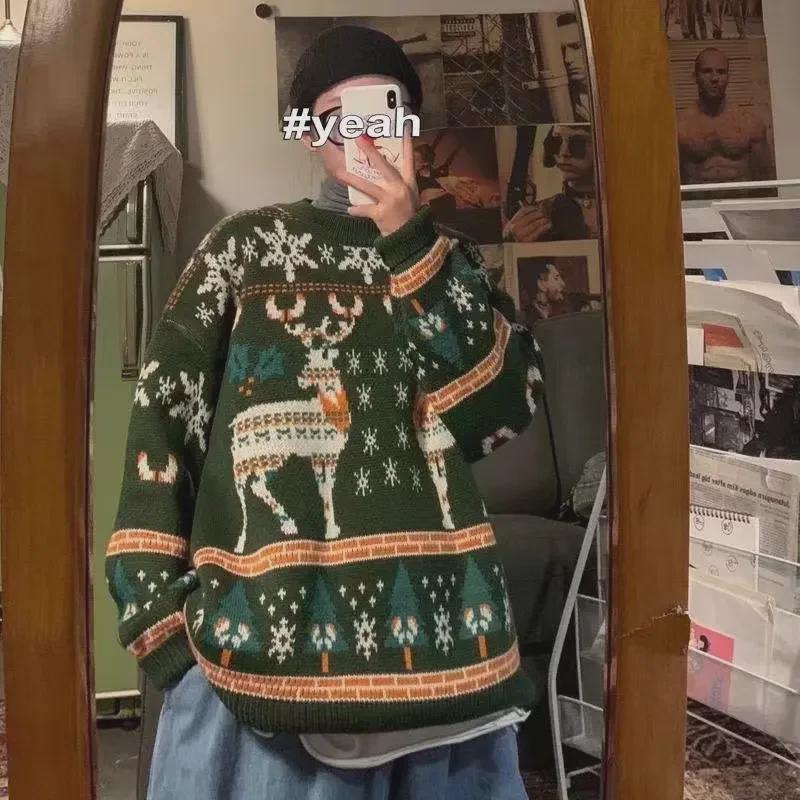Herren Retro Strick Weihnachts-Pullover: Herbst/Winter Dick, Locker, Lazy Hong Kong Style, Rundhals, Trendiges Unterhemd
