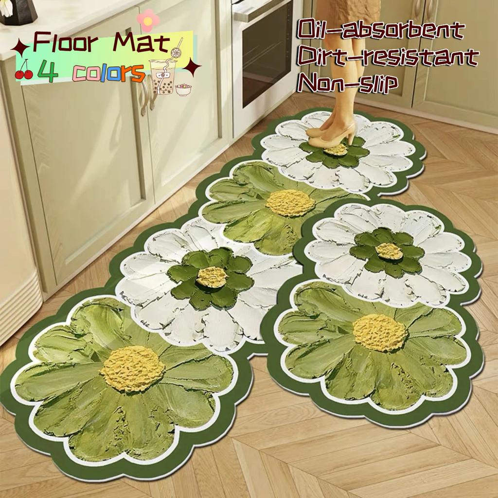 Oil Painting Flower Kitchen Oil-absorbent And Dirt-resistant Floor Mat Bathroom Toilet Absorbent Non-slip Floor Mat