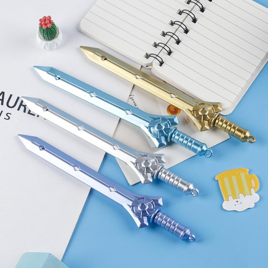 Back To School Season 10pcs 0.38mm Creative Sword Shape Neutral Pen, Student Prizes Black Signature Pen Stationery,Smooth Writing Office Supplies.