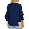 3/4 Ruffle Sleeve Tops Cotton Linen V Neck Blouses Casual Dressy Elegant Shirts Bebonnie Beach Tees
