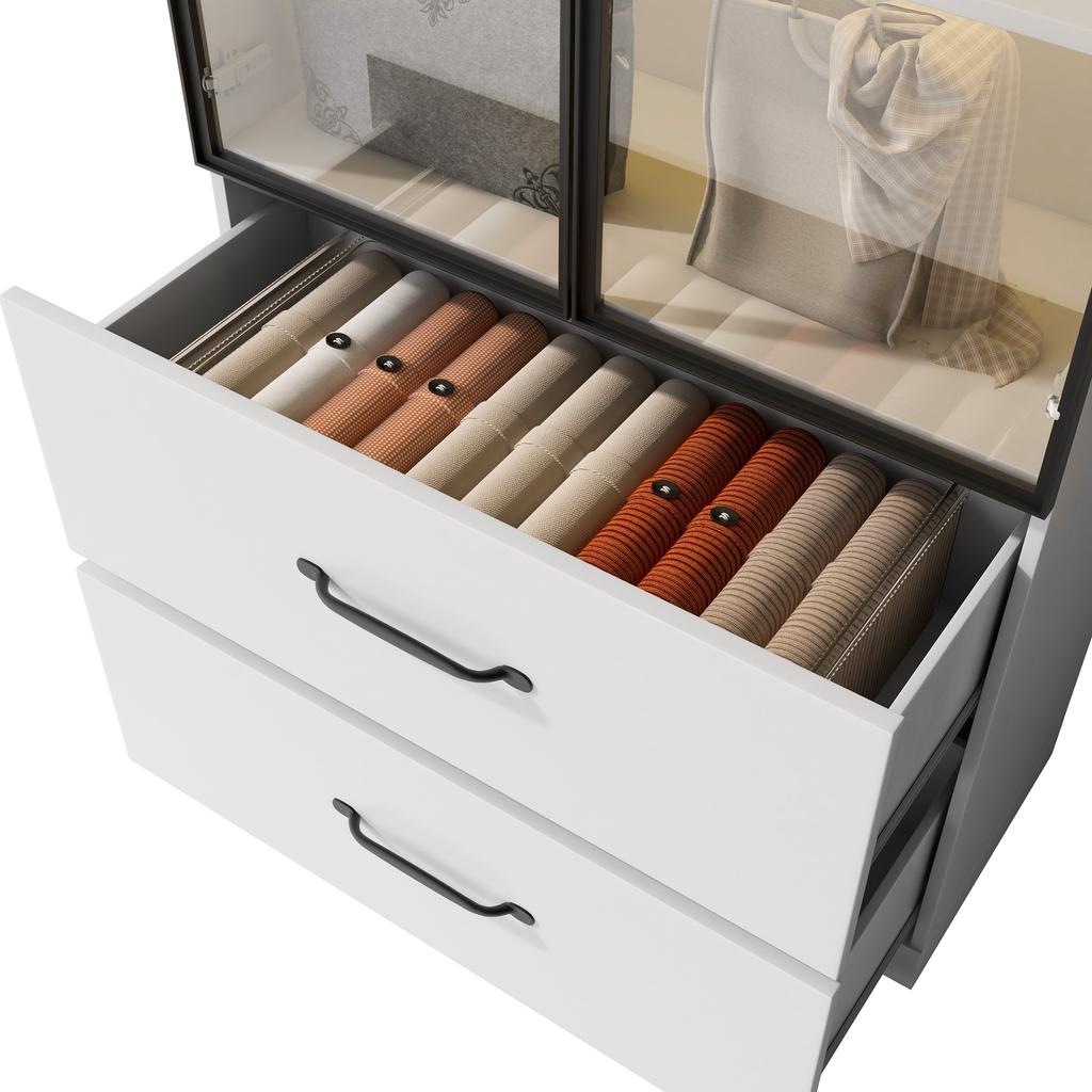 LED Display Cabinet 60×40×160 cm with Drawers, Aluminum Frame, Tempered Glass Doors and Soft-Closing Hinges, Multicolor LED