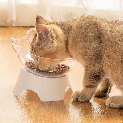 1pc For Cats Dogs Feeders Non-slip Pet Food and Water Bowls Cat Bowl Feeding Products Pet Supplies With Stand Base Transparent