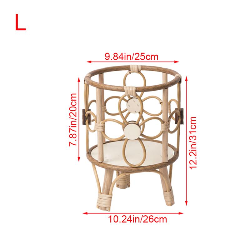 Hollow Flower Stand Hand-Woven Imitation Rattan Plant Tripod Stand Pastoral Flower Baskets Stand Balcony Planter With Wooden Leg