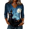 Women's Casual V Neck Halloween Print 3/4 Sleeve T Shirt Top Lightweight Soft Fabric Comfortable Fit Stylish Design for Everyday Wear
