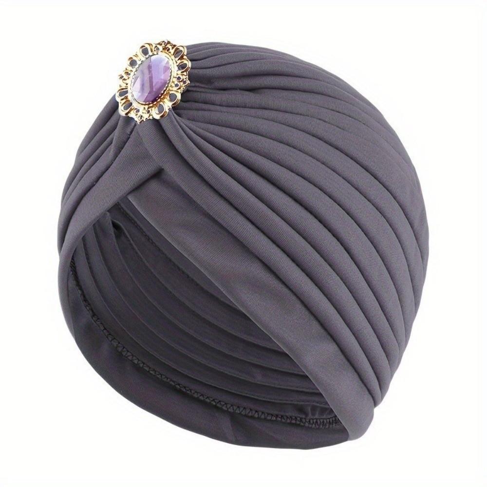 Casual Style Rhinestone Turban Hat Stretch Material Hijab Head Scarves Chemotherapy Cap Daily Wear