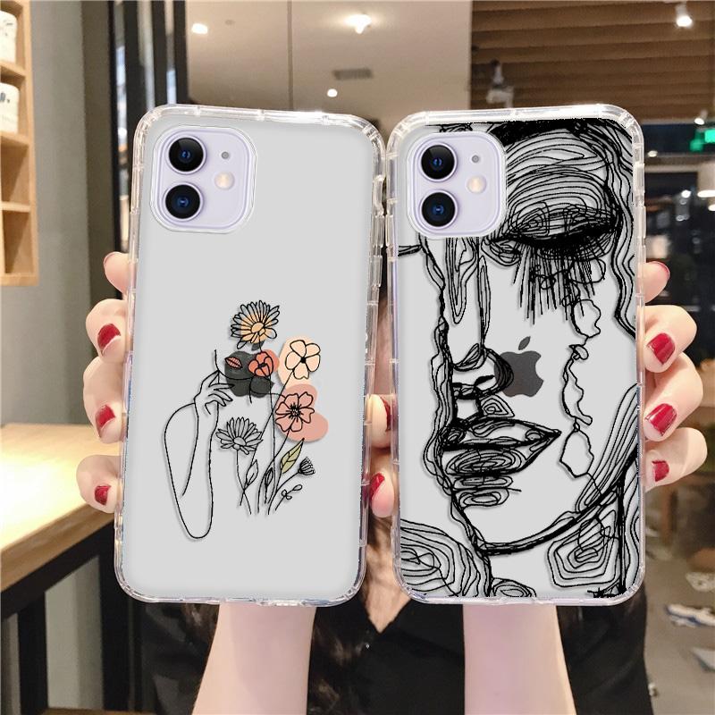 For iPhone 15 16 Pro Max Case For iPhone 11 13 14 Pro Max 13 12 Mini 7 8 XR XS X SE 3 Abstract Line Face Aesthetic Phone Cover