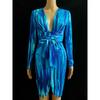 IHUASU Fashion Solid Color Print Long Sleeve V-Neck  Casual Dresses