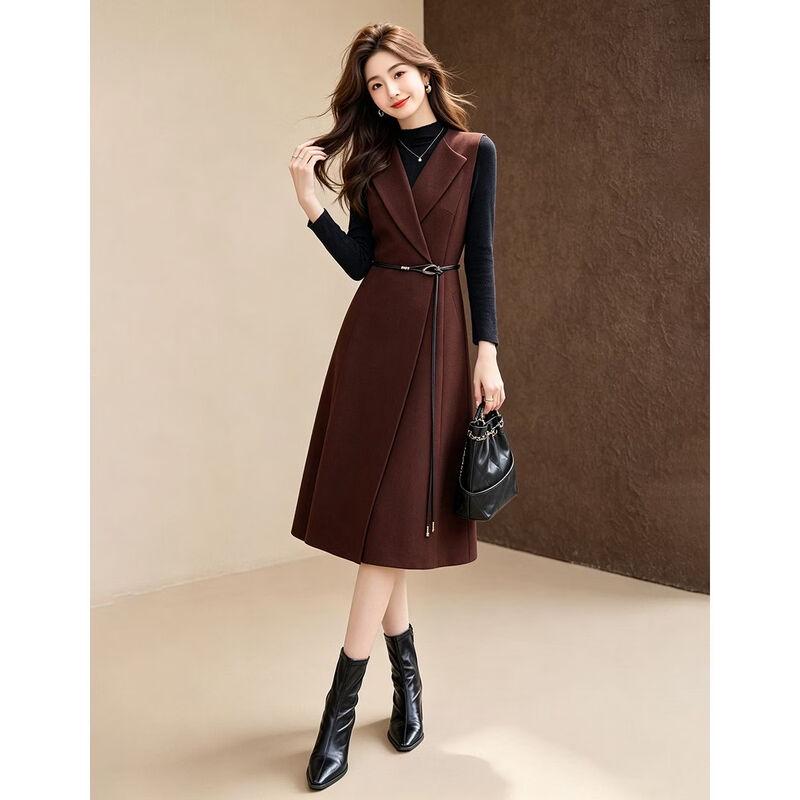 D.F.DEAR Women's Mock Neck Slim Fit Top and Vest Dress Two-Piece Set
