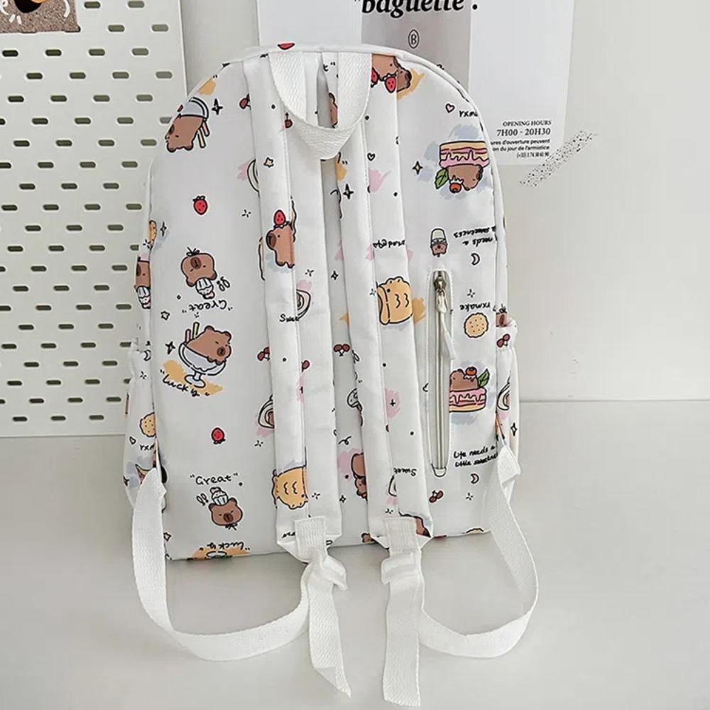 Wide Straps Cartoon Animal Daypack Nylon Large Capacity School Bag Fashion Capybara Backpack  Daily