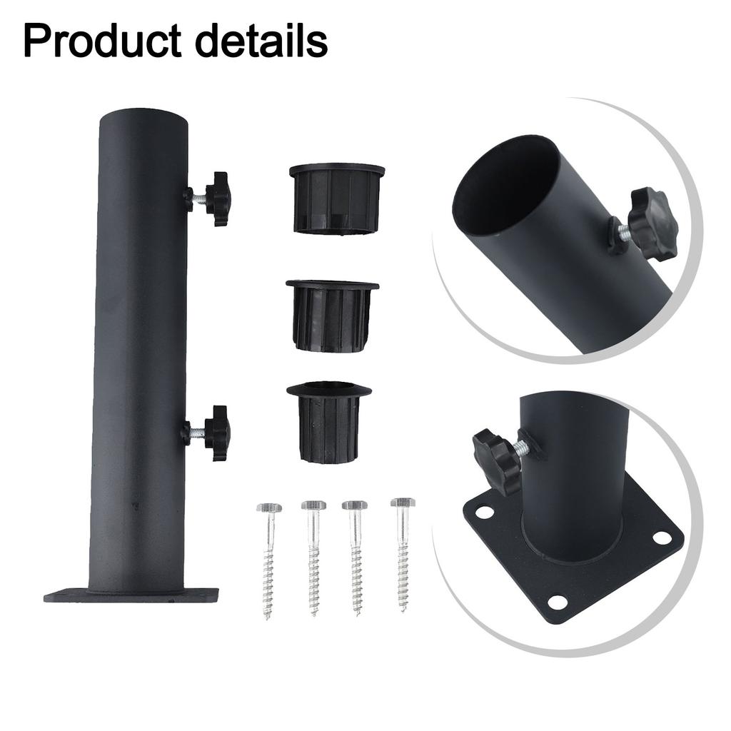 Reducing Sleeve Parasol Standpipe Garden Use Black Paint Coating Multi-surface Compatibility Secure Knob Mechanism