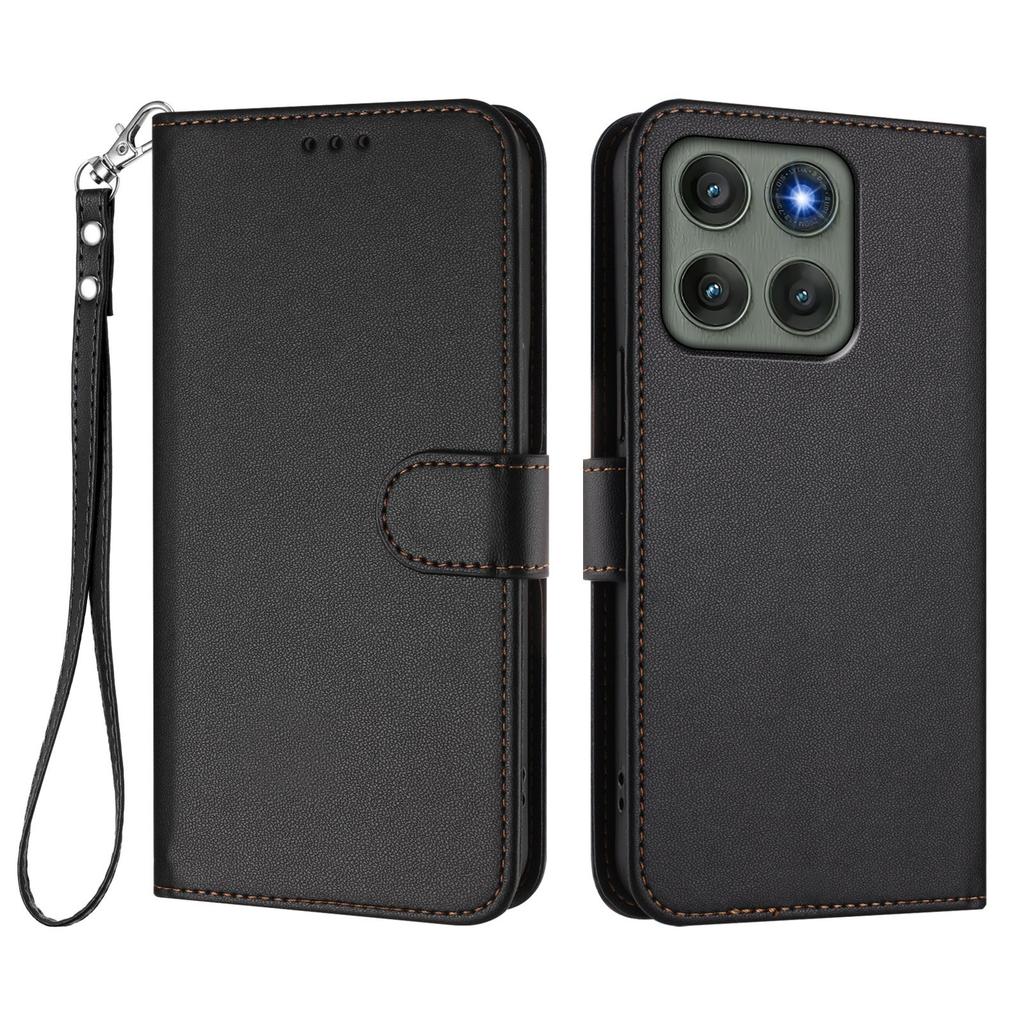 For Motorola Edge 60 Pro 5G Leather Case Wallet Stand Phone Cover with Wrist Strap