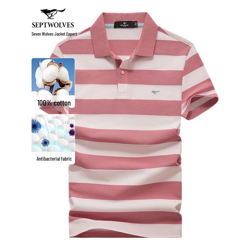 Septwolves Men s Wide Stripe 100% Cotton 7A Antibacterial Polo Shirt L 170