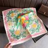 2026 New Arrival Fruit Print Yellow Square Silk Scarf for Women Casual Elegant Thin Breathable Neck Cherif Head Wrap Hair Scarfs