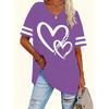 Plus Size Women Casual T-shirt Love Print V-Neck Short-Sleeved Top For Valentine's Day Gifts