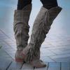 Dames Retro Vetersluiting Lange Laarzen Franje Vintage Knie Vetersluiting Lange Laars Vrouw Winter Mode Katoen Warm Sneeuwschoenen Met Kwastje