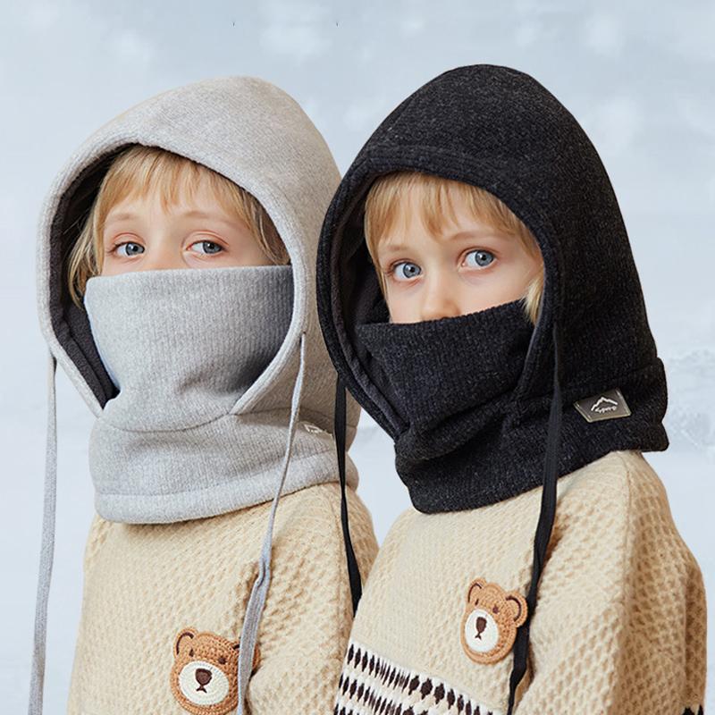 Kindermütze, Maske, Schal, integrierte Mütze, Winter, Junge, warm, Samt, Gehörschutz, Mütze, Skullies, Mützen, Ärmelkappe
