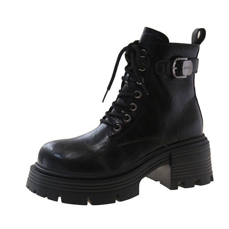Schwarze Britische Martin Stiefel Neue Herbst- und Winter-Samtstiefel Dicksohlige Schnürstiefel Hübsche Lokomotive Kurze Stiefel