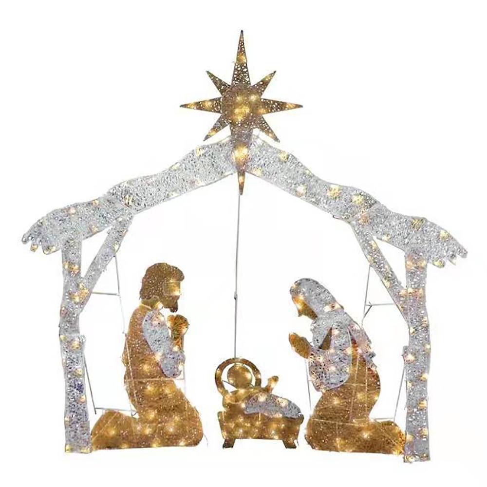 Family Three Members Christmas Decoration Lighted Acrylic Outdoor Nativity Scene