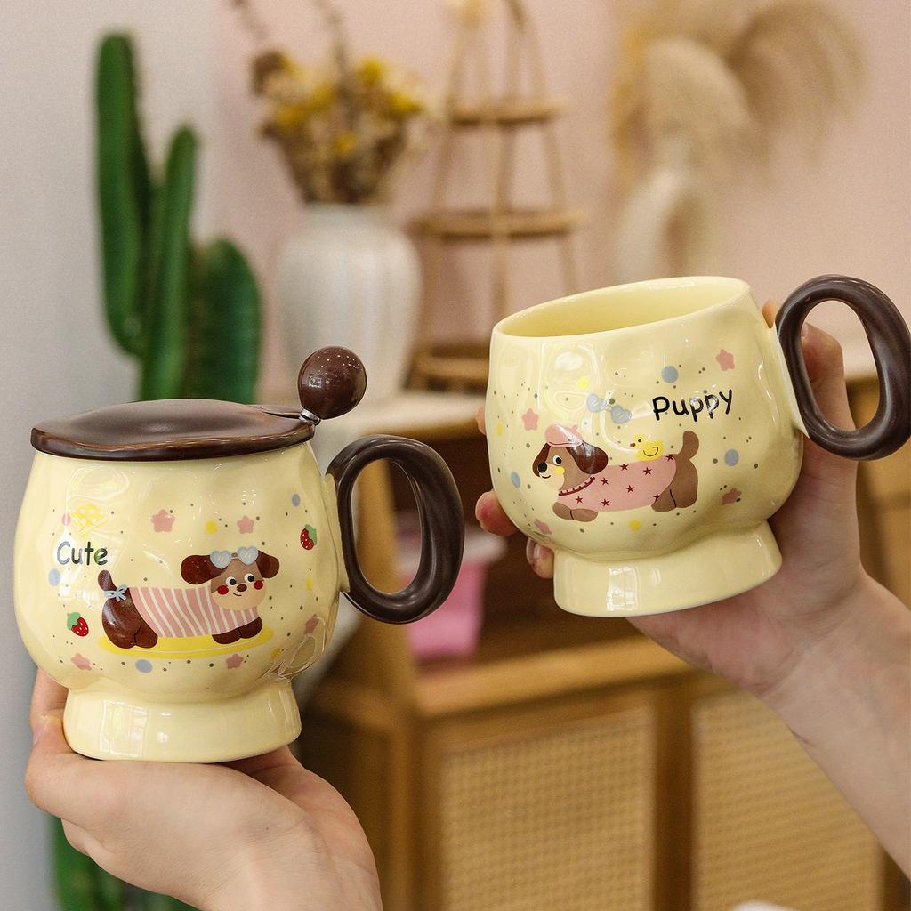 Dachshund Water Cup High Appearance Level  Large Capacity Mug Ceramic Cup  Covered Spoon  Breakfast Cup  Souvenir Gift Box