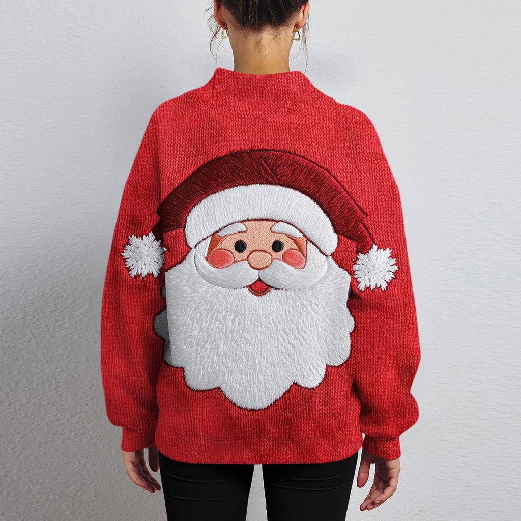 Ladies' Fashionable Christmas Printed Long Sleeved High Neck Sweatshirt Top