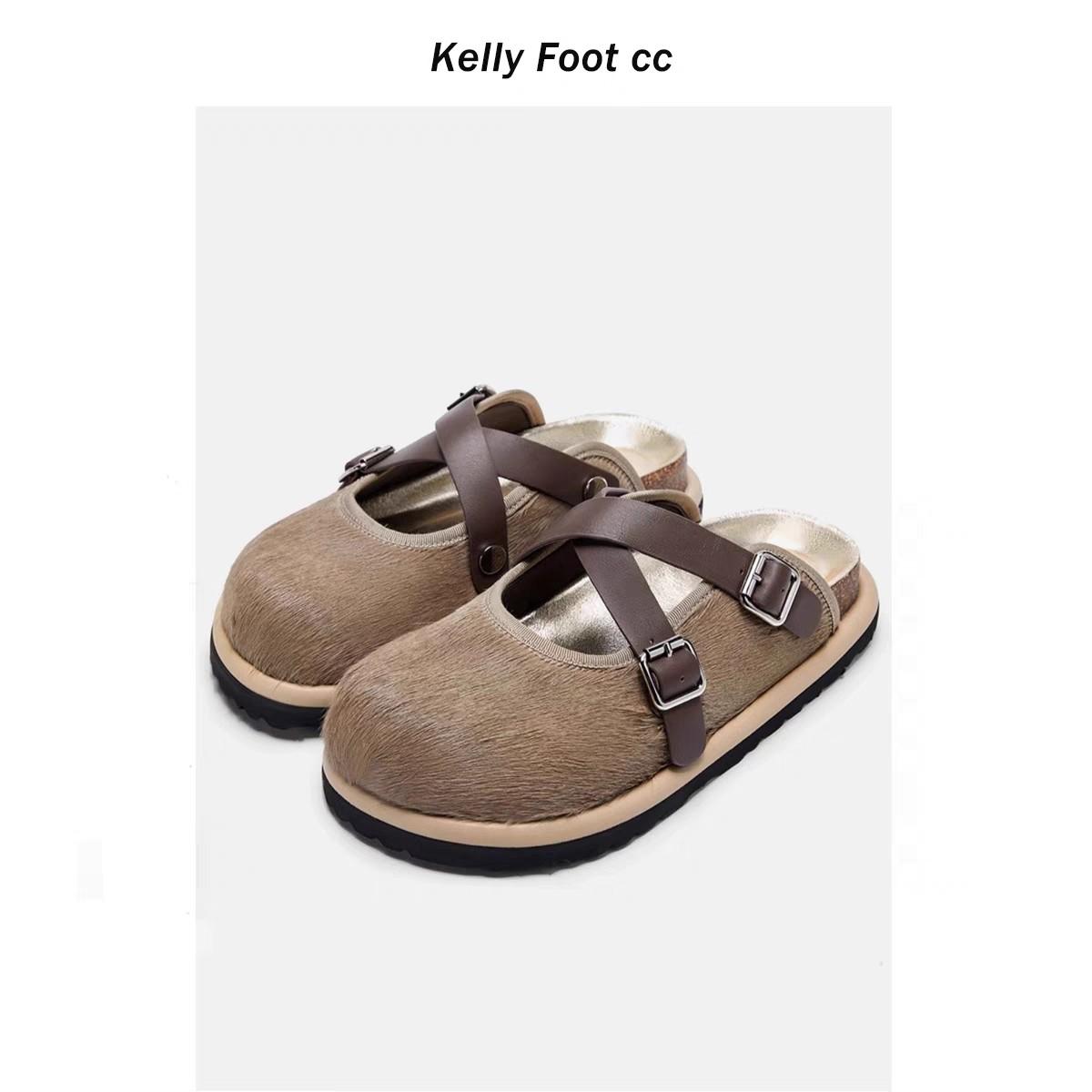 

модные женские тапочки Baotou Cork, туфли Мэри Джейн с круглой головкой, летние бежевые женские полутапочки, удобные женские сандалии в японском стиле 40 шоколадный