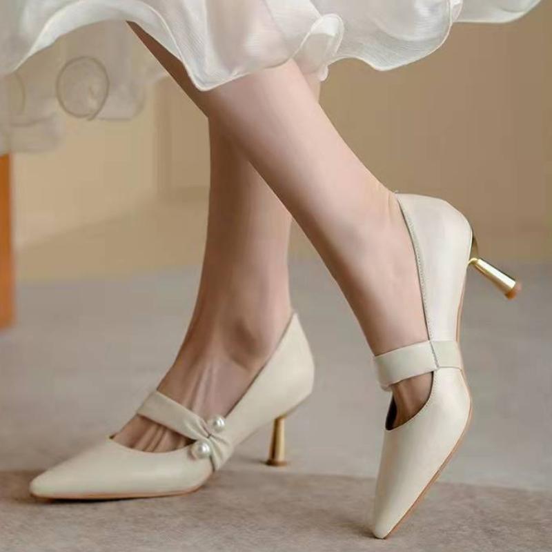 

Fashion Women High Heel Pointed Toe Sexy Shoes Fashion Design New Luxury Thin Heel Shallow Patent Leather Sandals Buckle Single Shoes 34 бежевый