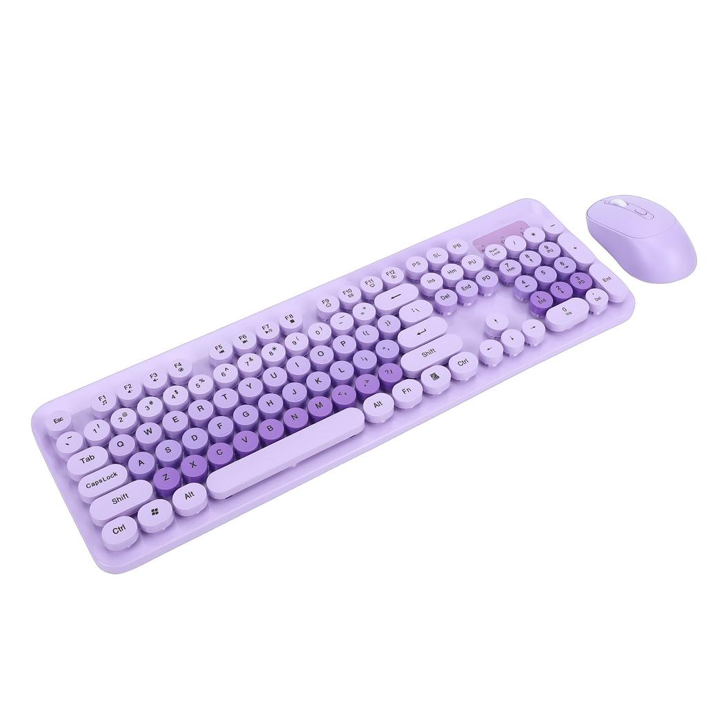 Wireless Cute Keyboard and Mouse 104 Keys Typewriter Style Retro Round Keycaps Keyboard for PC Laptop Desktop