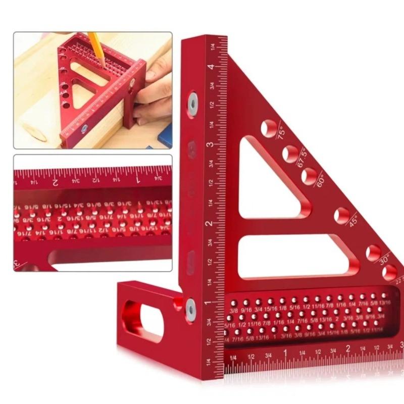3D 45/90 Degree Imperial Multi-Angle Measuring Ruler Aluminum Alloy Woodworking Square Protractor for Engineer Carpenter