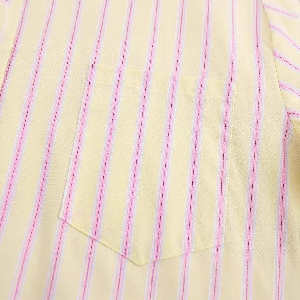 2025 Spring Women's Fashionable European & American Style Loose All-Cotton Striped Long-Sleeve Shirt