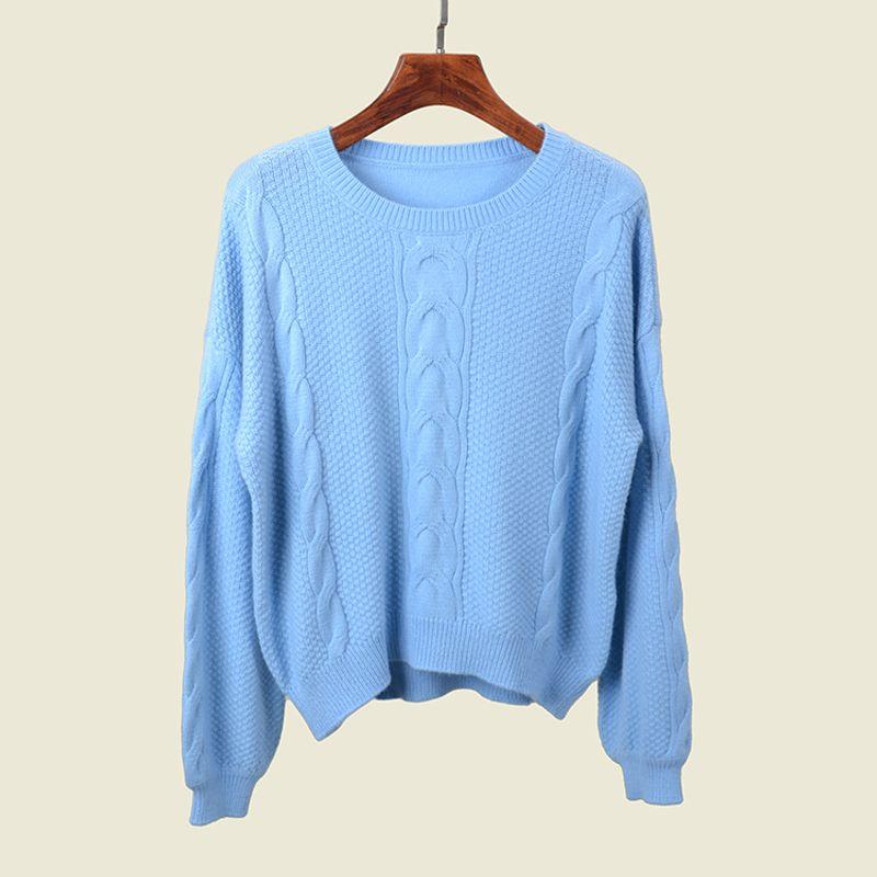 

Lazy Classic Style Loose Wool Knitted Long Sleeve Blue(45% mink 30% Wool) L