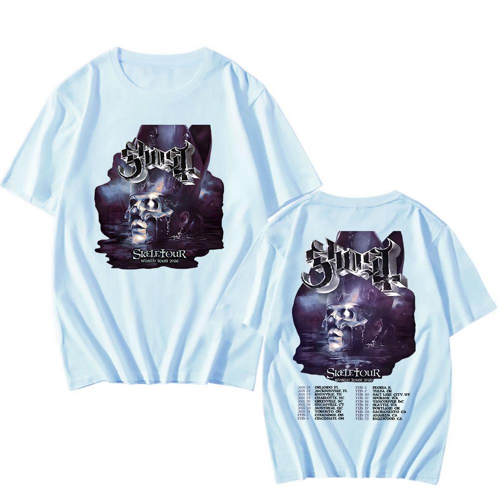 Ghost Skeletour World Tour 2026 Koszulki Ameryka Północna Bawełna Krótki Rękaw Codzienna Męska Koszulka Unisex Streetwear Koszulki Zespołu Rockowego