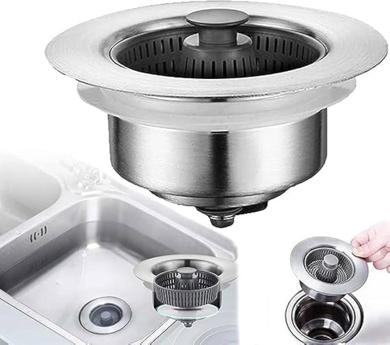 

Фильтр для сливной корзины и заглушка для кухонной мойки из нержавеющей стали - антиблокировочная, без запаха, нажимная крышка белый
