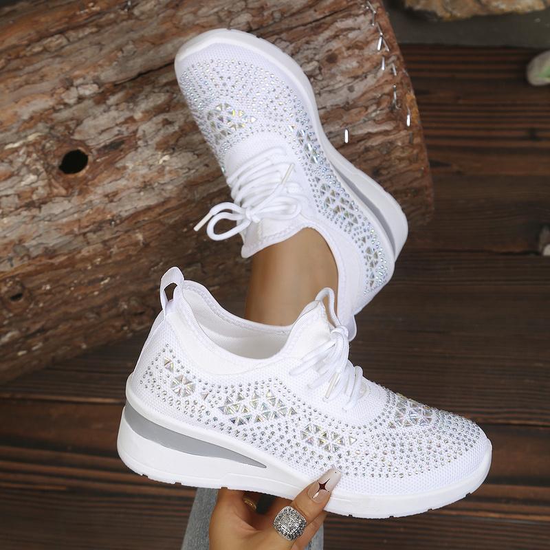 Daily Commute Women Mesh Sneakers Bling Geometric Rhinestone Hidden Increase Non Slip Rubber Sole Sale Shoes With Free Shipping