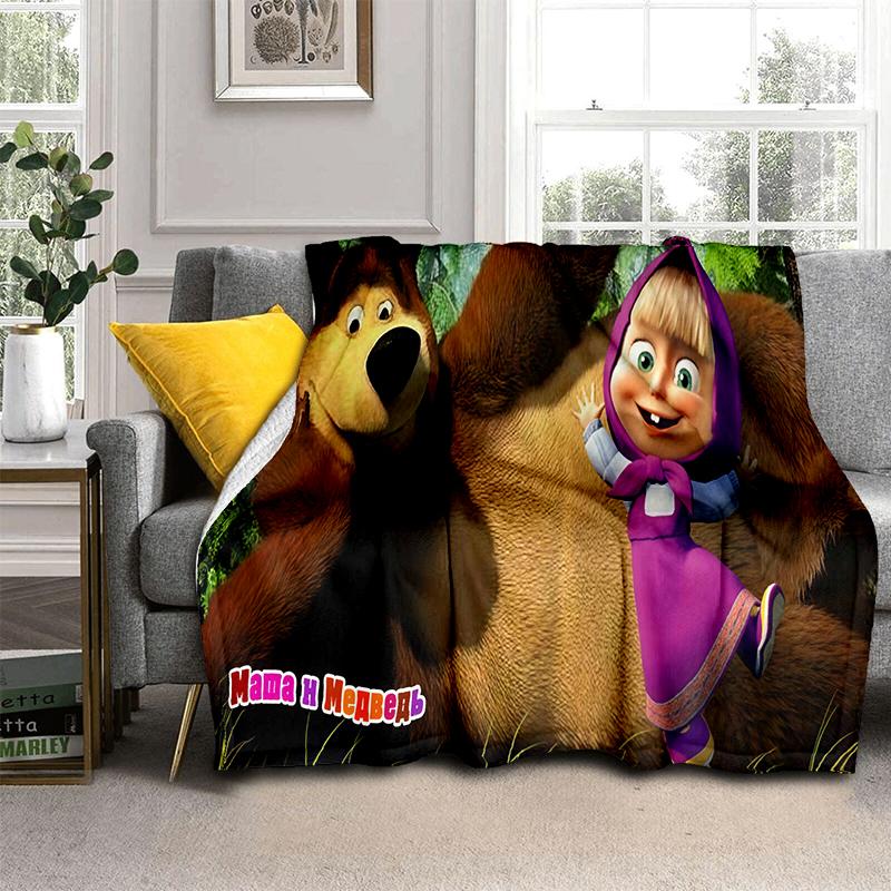 

3D Мультяшна м яка плюшева ковдра з Машею та Ведмедиком, Фланелева ковдра-плед для вітальні, спальні, ліжка, дивана 30x40in