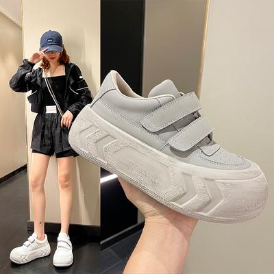 Kleine weiße Schuhe mit Klettverschluss für Damen, Brotschuhe mit großen Zehen, hässliche süße Plateauschuhe mit dicker Sohle, leichte Sportschuhe für Damen