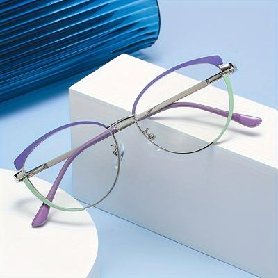 1pcs Sweet Wind Color Change Anti Blue Light Glasses Cute Metal Elliptical Frame Women's Fashion Glasses