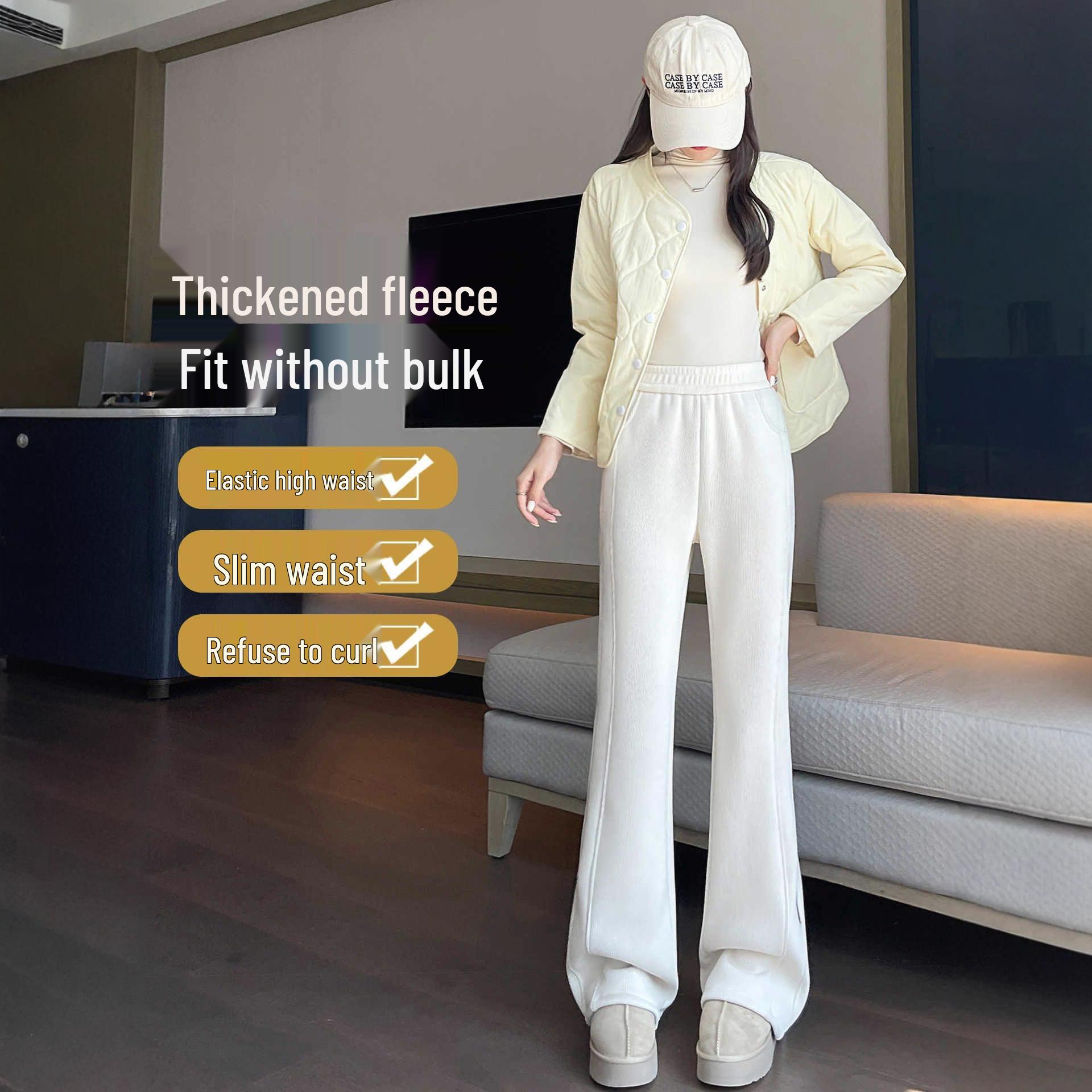 

Chenille Fleece-Lined Bell Bottom Pants for Plus-Size Women - Autumn/Winter Lambswool Cotton Micro-Flare Warm Pants L