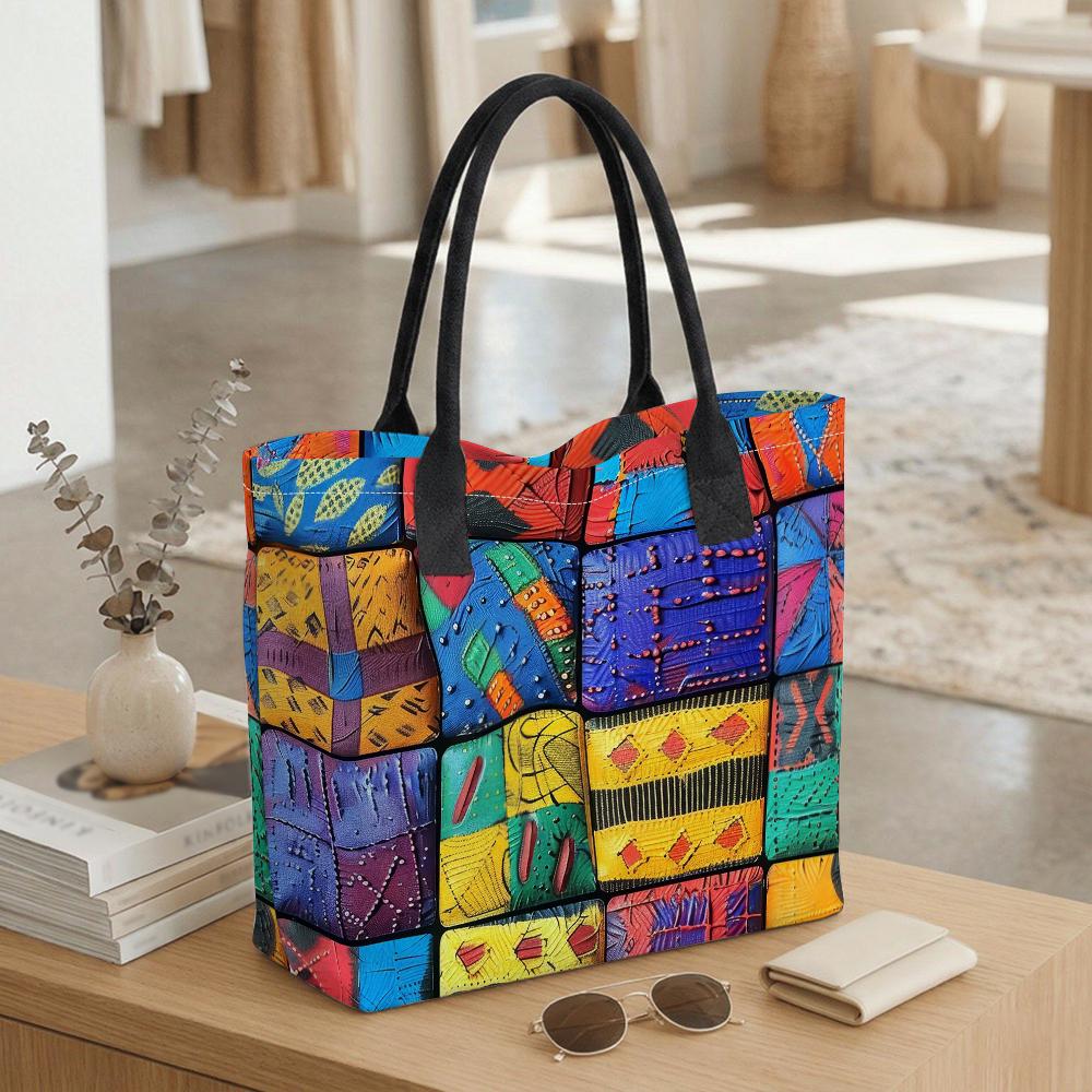 Colorful Patchwork Tote Bag Large Capacity Daily Shoulder Handbag for Women
