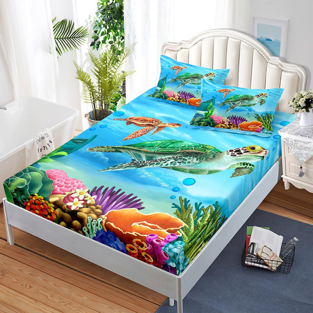 

Dolphin Turtle Fitted Sheet Bed Mattress Protector Blue Sea Bedding Elastic Bed Sheets Kids Bed Cover Twin Full Queen King Size 90x190x40cm 2pcs