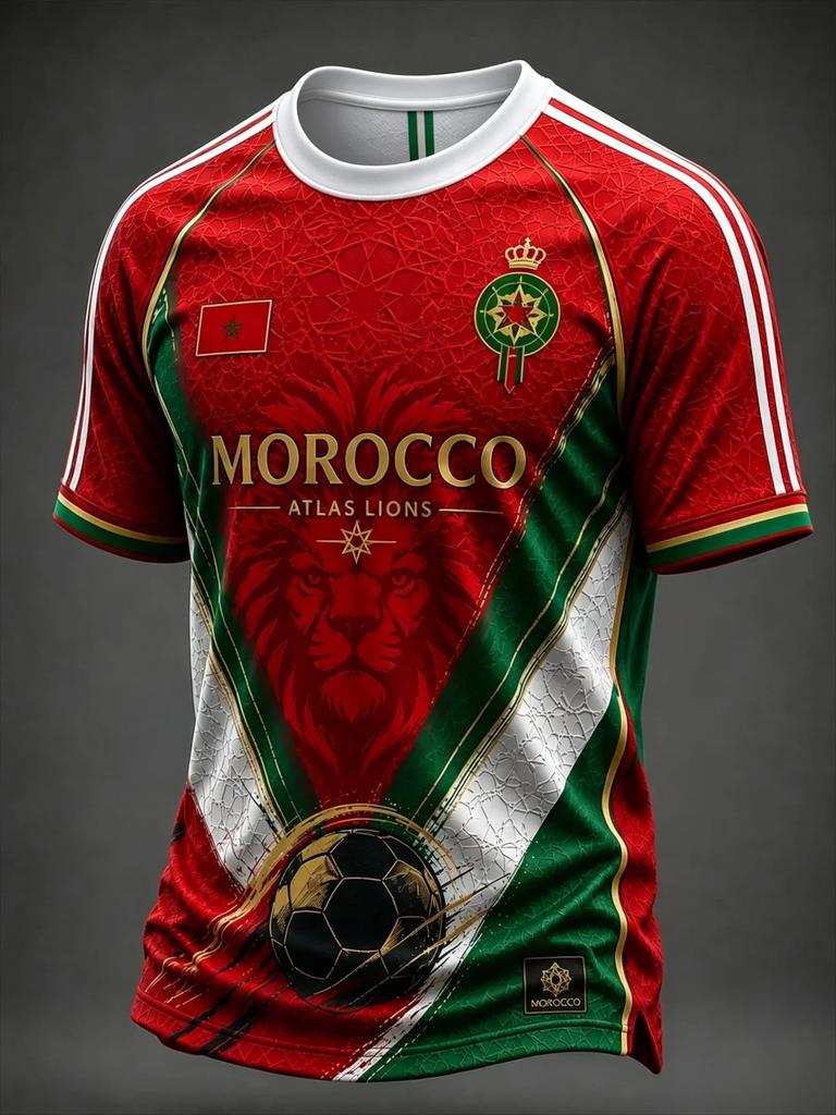 Marocco 2026 Maglia da Calcio da Trasferta Nera Verde Manica Corta Maglia da Calcio Stampa Unisex Fan Supporter Maglietta Sportiva Top