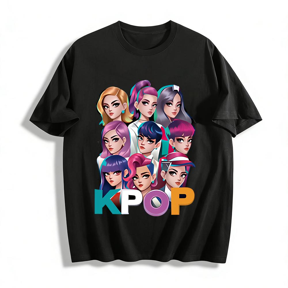 

KPOP Girl Group Print T-shirt, Unisex Casual Loose Top for K-pop Fans, Trendy Korean Style Tee Pure cotton T-shirt XXS