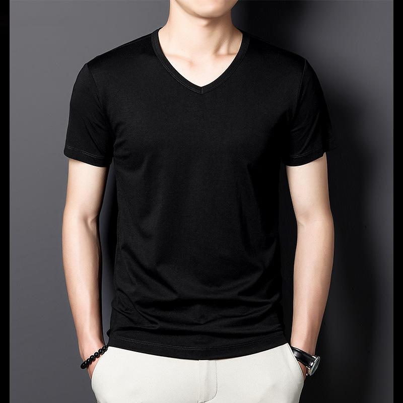 Men's Casual and Fashionable V-neck Solid Color Short Sleeved T-shirt Breathable and Comfortable Summer Versatile Top