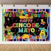 May 5th Mexican Festival Cactus Themed Banner Backdrop Colorful Flags Children Party Birthday Decoration Photography Backdrop
