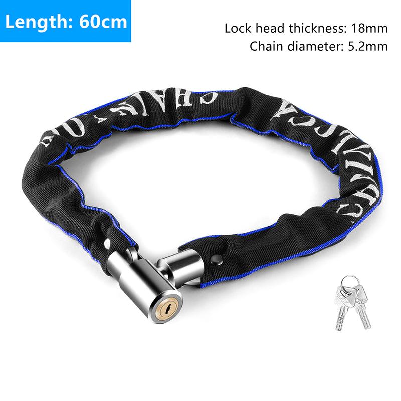 Bike Chain Lock Bicycle Heavy Duty Safety Lock 60Cm Metal Anti-Theft Mountain Bike Road Motorcycle Scooter Padlock With Key