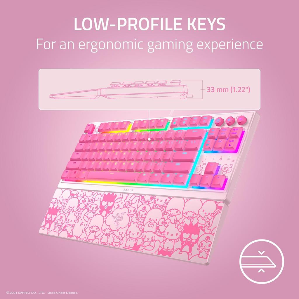 Razer Ornata V3 TKL Gaming Keyboard with Mechanism Membrane Backlit Media RGB and a Magnetic Wrist Rest Kitty Friends Low-Profile Keys, Switches,