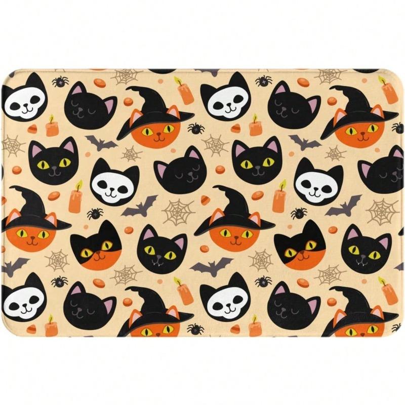 Funny Halloween Ghost Pumpkin Foolish Mortals Carpet Mat Rug Welcome Home Decor for Front Door Bathroom Kitchen Outside Room