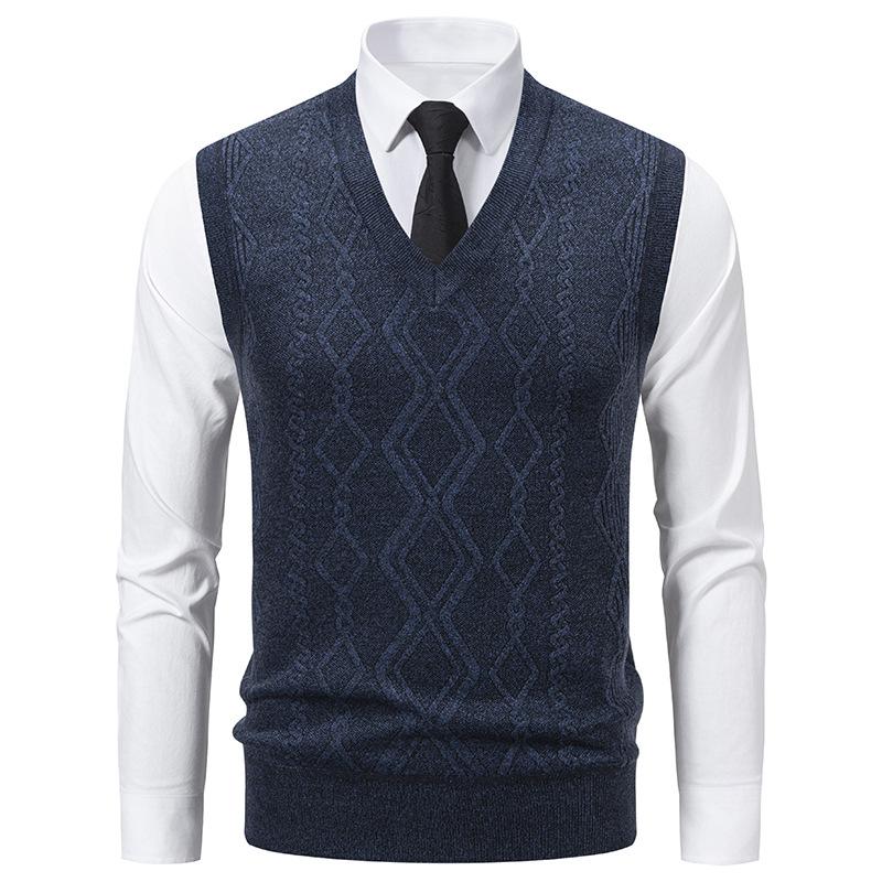 Herbst- und Winter Herren Ärmelloser V-Ausschnitt Pullover Strickweste Herren Innen Slim-Fit Strickweste