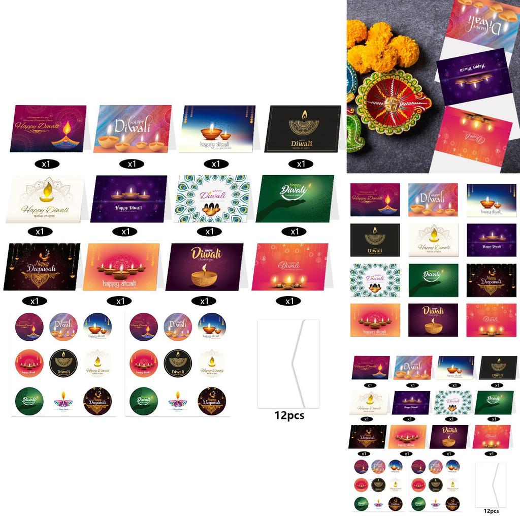 Diwali Theme Greeting Card Kit With Envelopes And Festive Stickers For Event Decoration