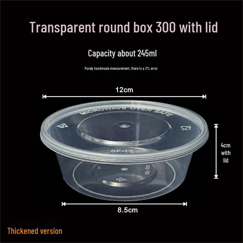 Round Transparent Plastic Takeaway Lunch Box with Lid - Thickened Disposable Bento Soup Bowl