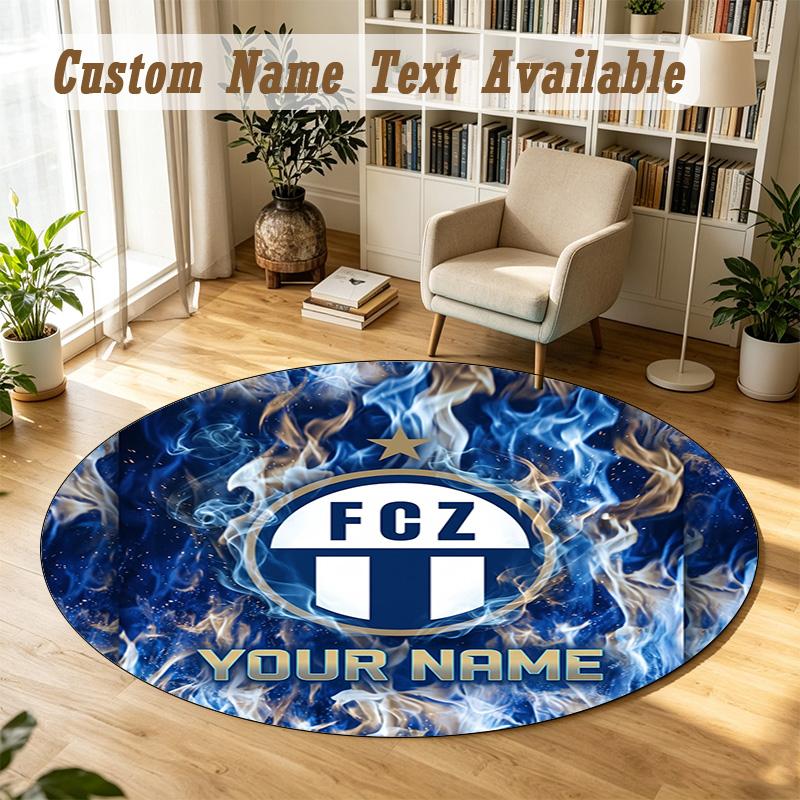 Round Rug Custom NameFC Zürich Pattern Non Slip Carpet Home Floor Decor